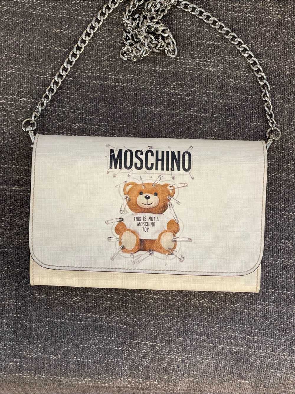 Moschino White Cream Teddy Print Chain Crossbody